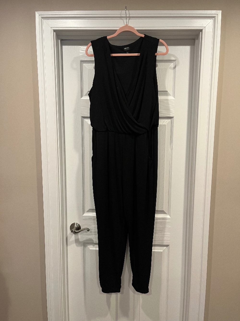 Nicole Miller Black Sleeveless Draped Surplice Neckline Jumpsuit L